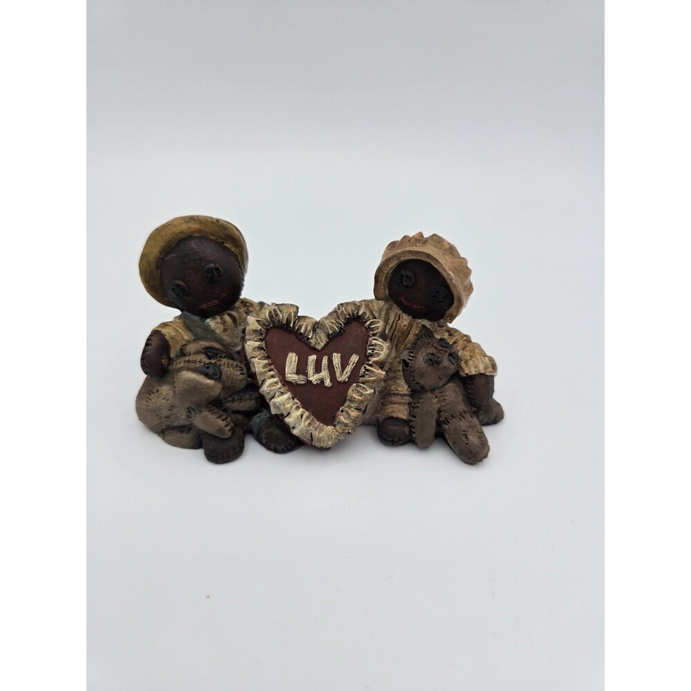 VTG Duck Haven Folk Art Figurine Hand Painted Primitive Rag Doll Kids LUV Heart